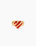 Red Striped Enamel Heart Ring