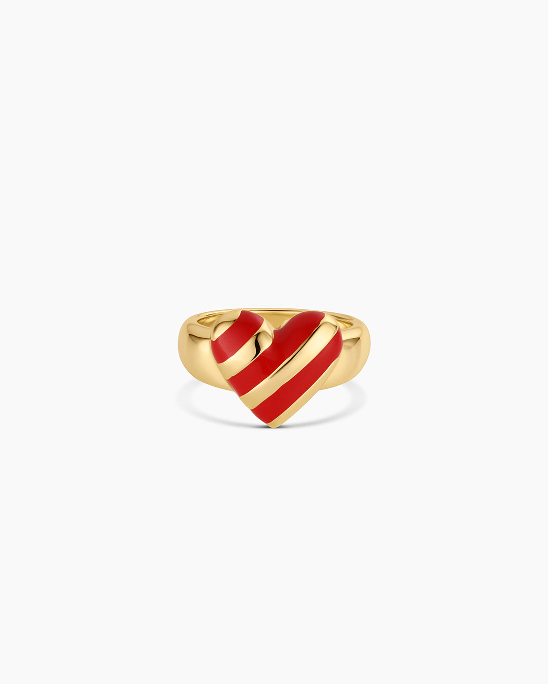 Red Striped Enamel Heart Ring