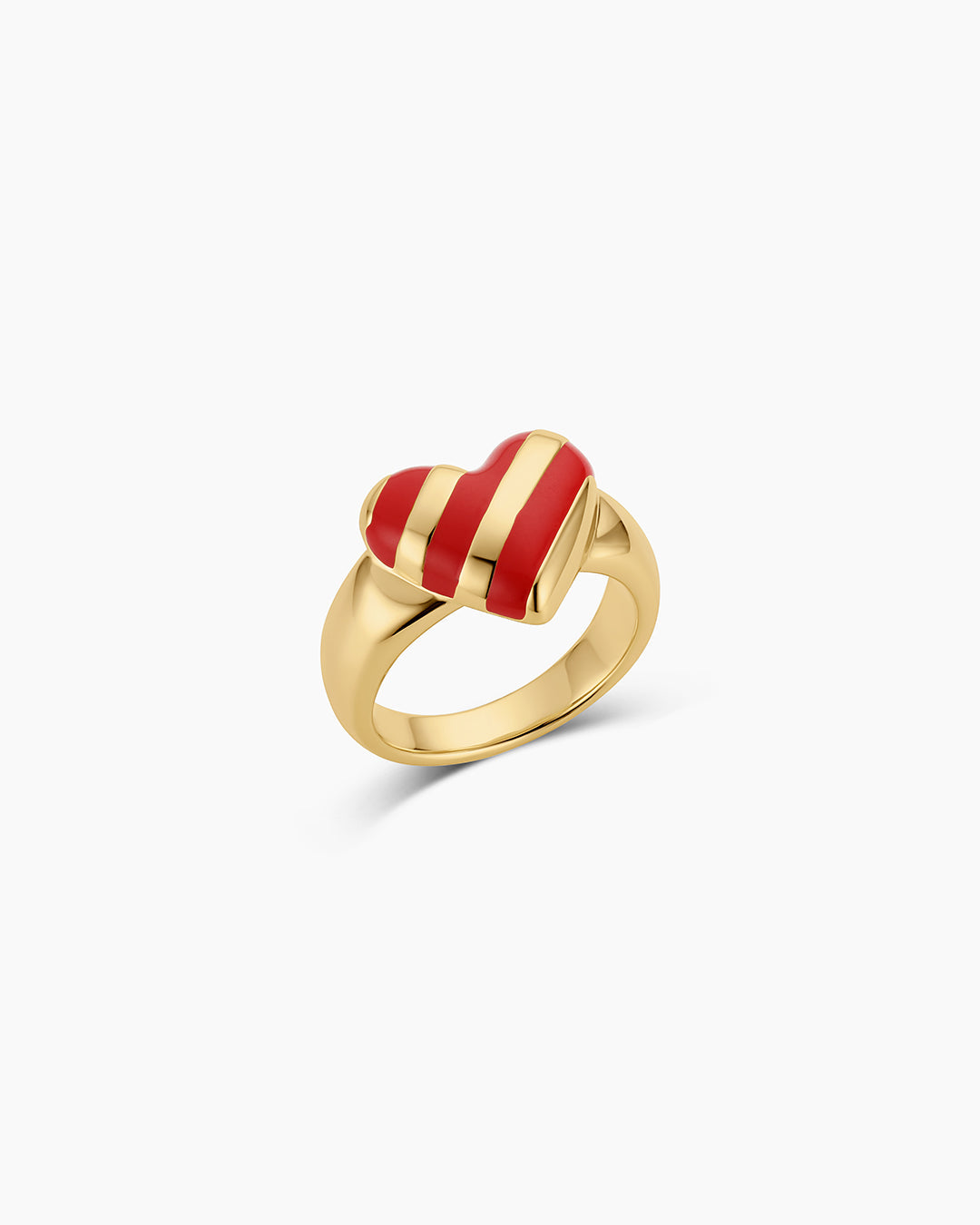 Red Striped Enamel Heart Ring